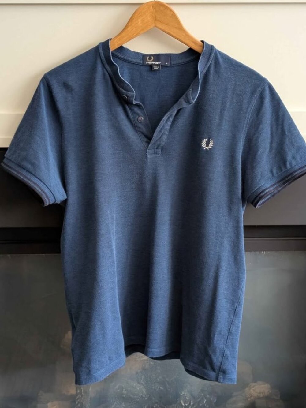 Fred Perry Textured Polo (Size M, Navy Blue) - Sleek Slim Fit